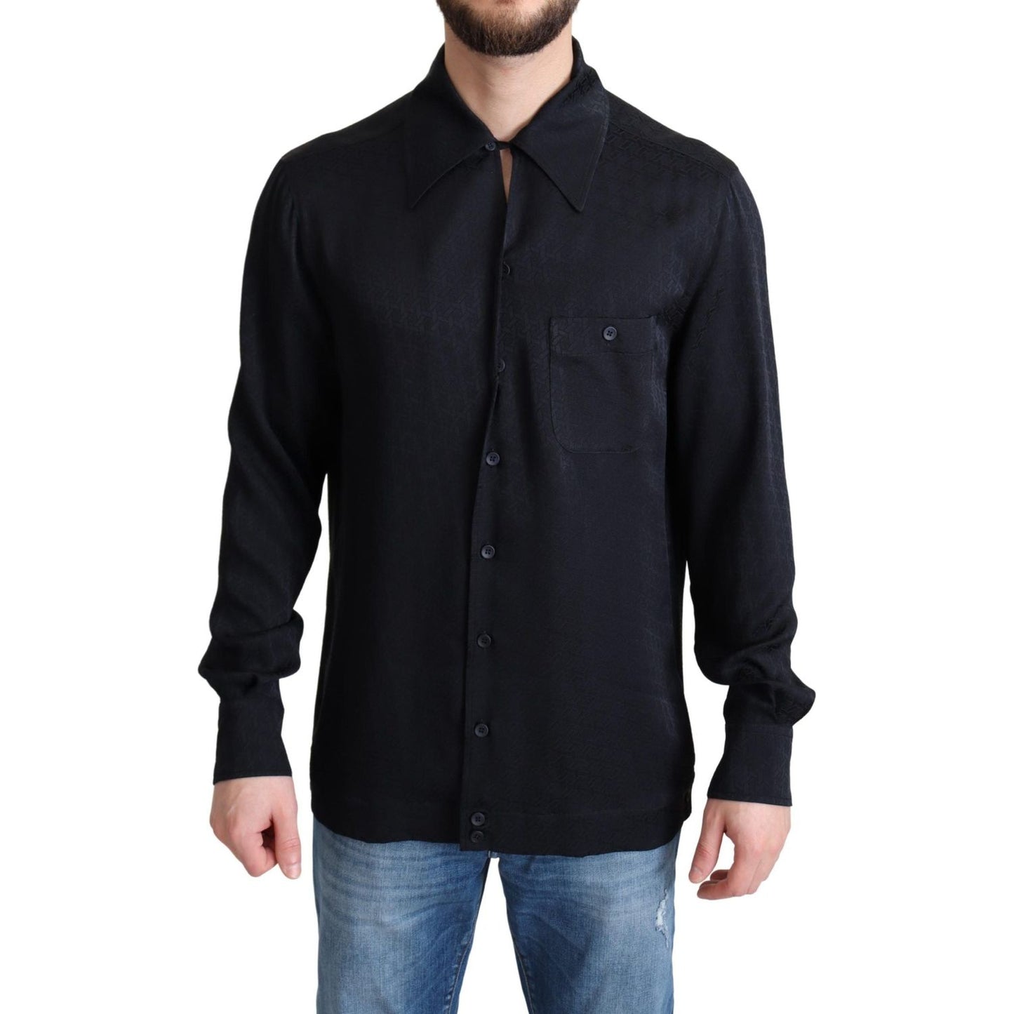 Elegant Jacquard Silk Casual Shirt