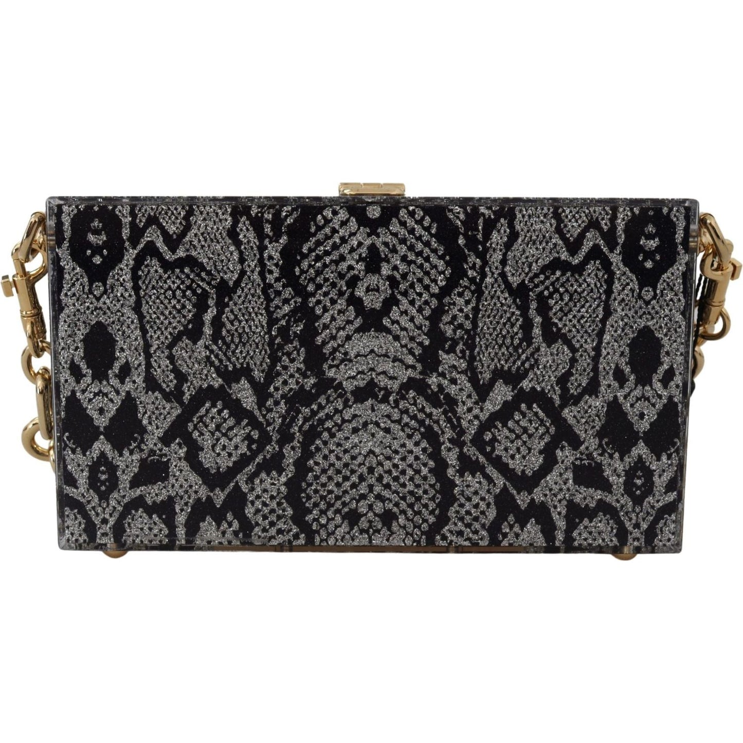 Gray Resin Dolce Box Clutch with Gold Details