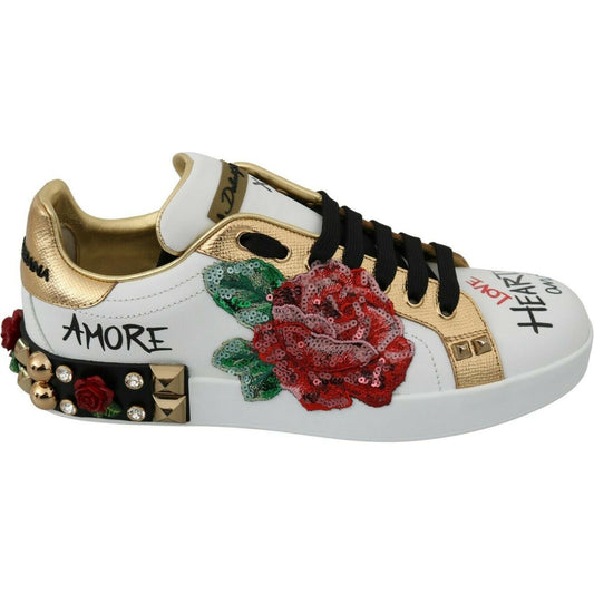 Elegant Sequined Floral Leather Sneakers