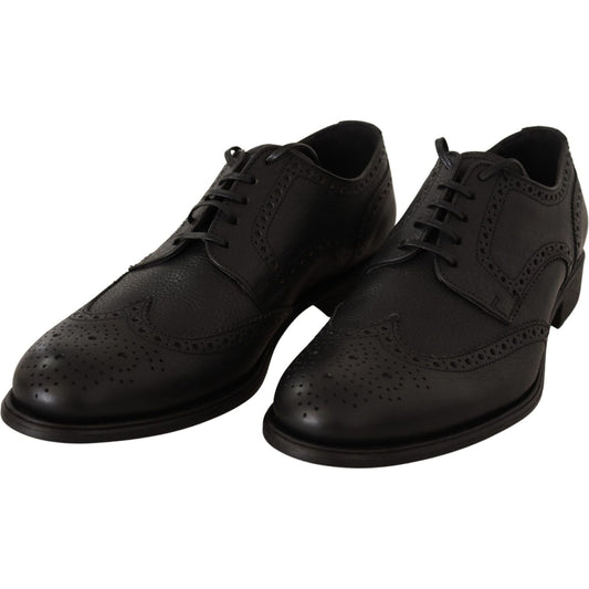 Elegant Black Leather Derby Wingtip Shoes