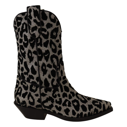 Dolce & Gabbana Gray Black Leopard Cowboy Boots Shoes Dolce & Gabbana