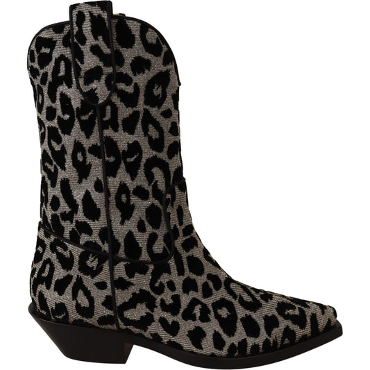 Elegant Leopard Print Mid Calf Boots