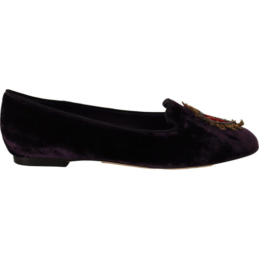 Chic Purple Velvet Loafers with Heart Detail