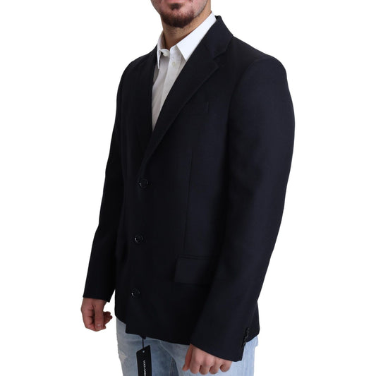 Elegant Dark Blue Virgin Wool Men's Coat