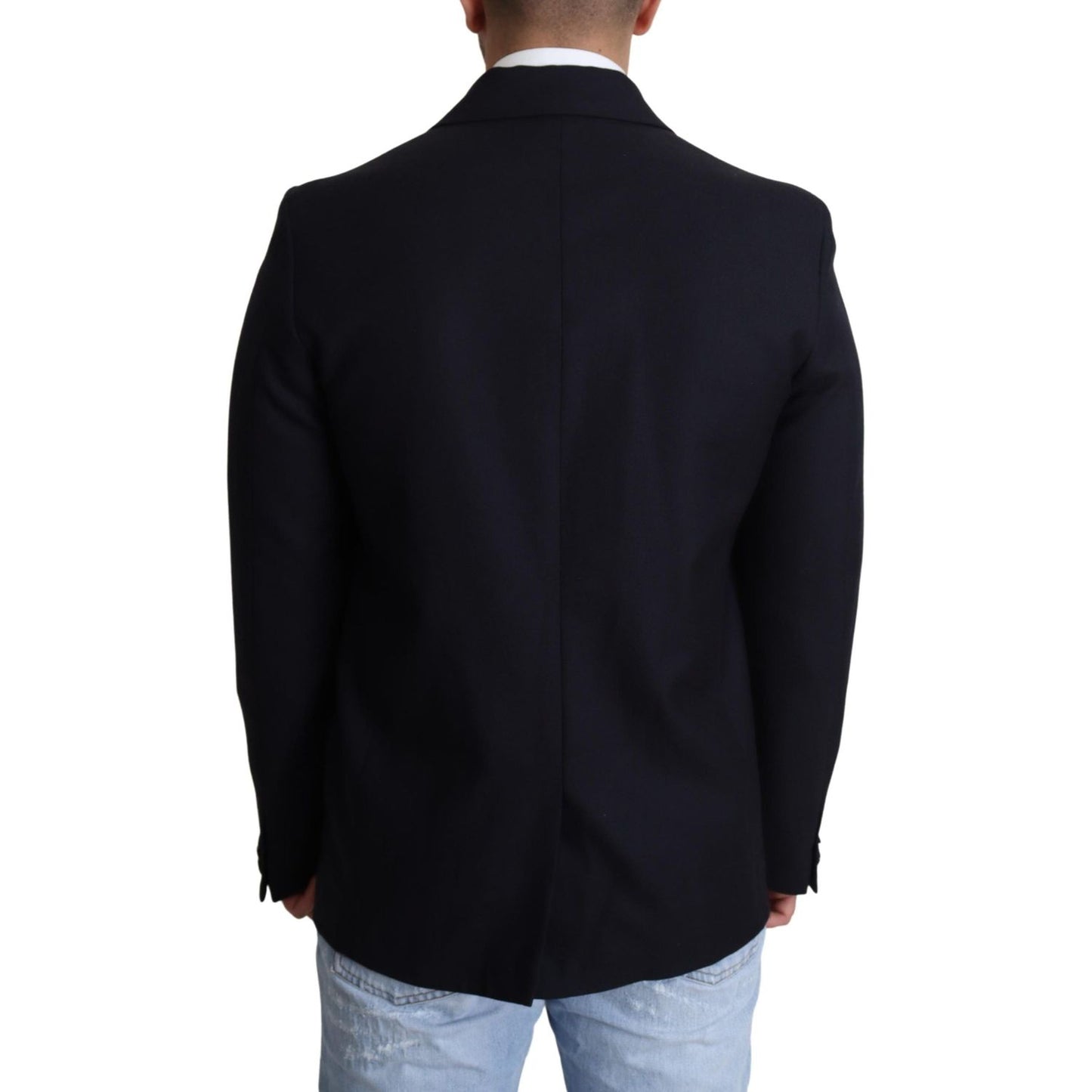 Elegant Dark Blue Virgin Wool Men's Coat