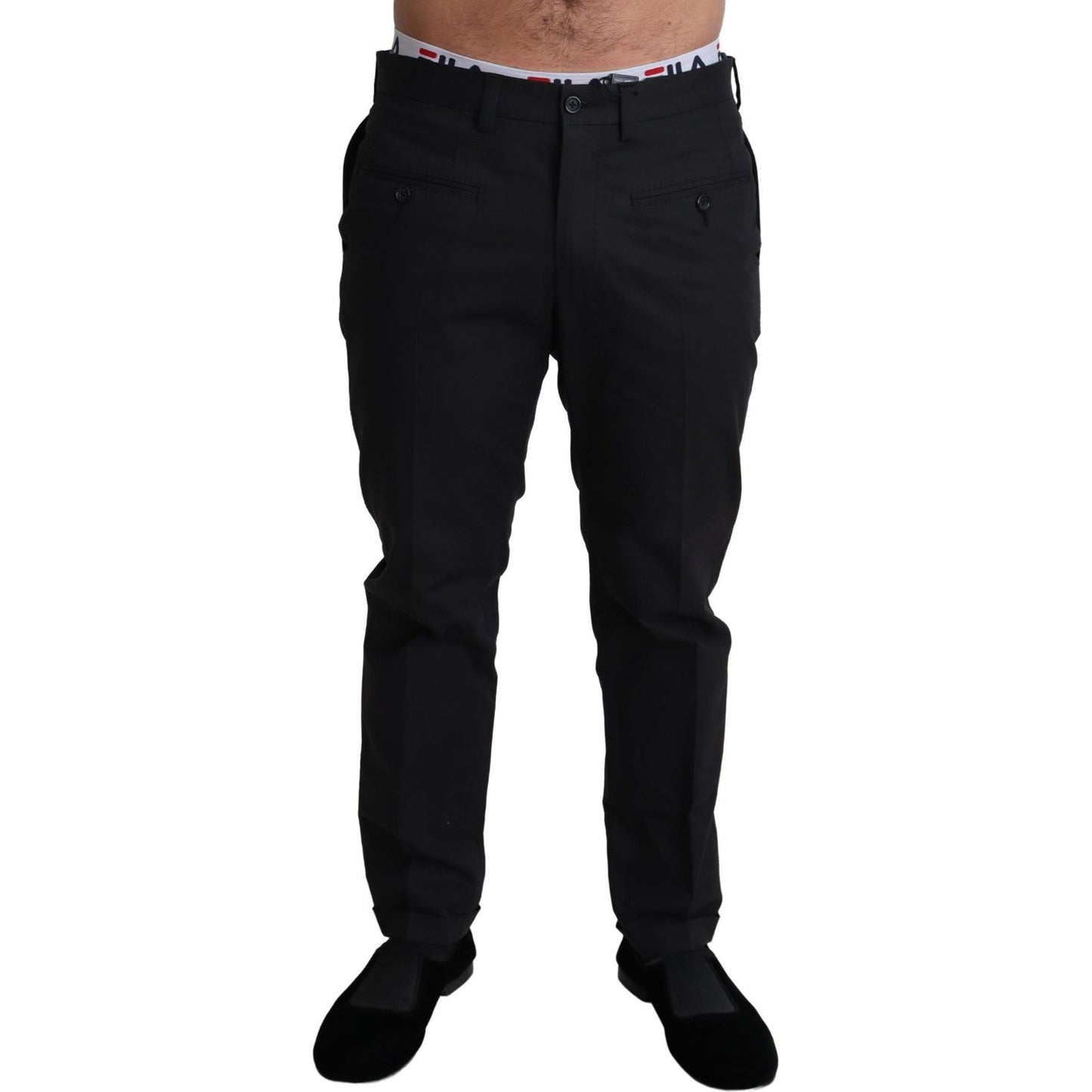 Elegant Black Stretch Cotton Trousers