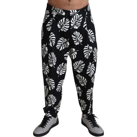 Elegant Palm Leaf Print Cotton Trousers