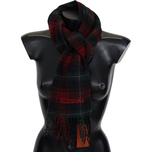 Elegant Check Wool Scarf with Logo Embroidery