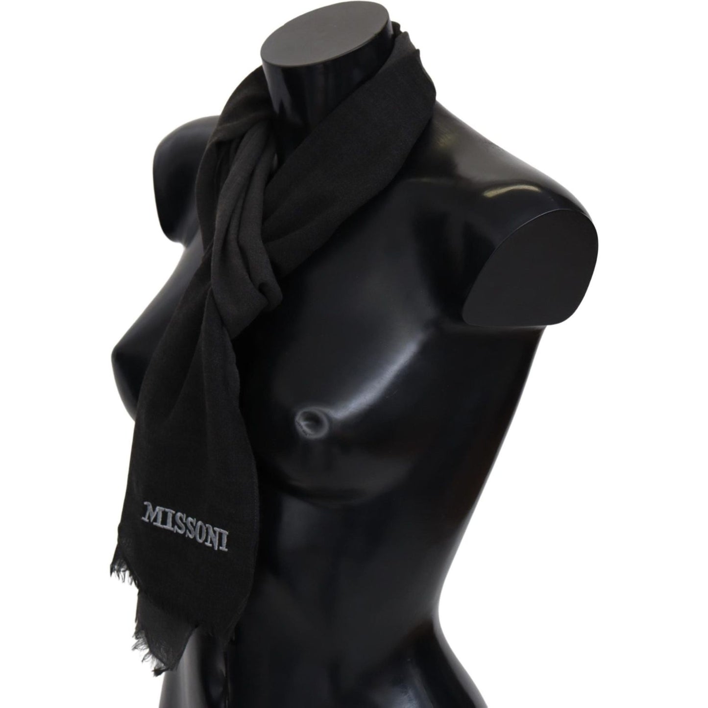 Elegant Black Wool Scarf with Fringes