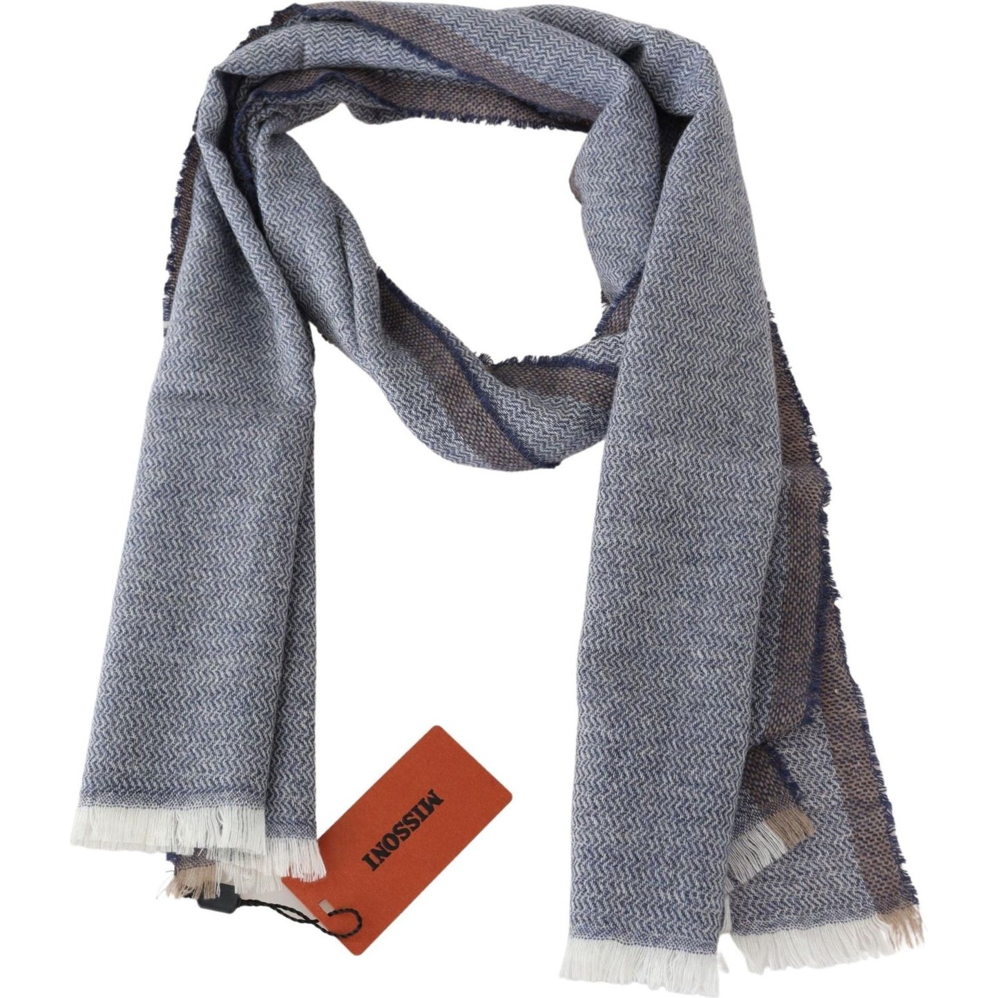 Elegant Gray Wool Scarf with Stripes and Fringes