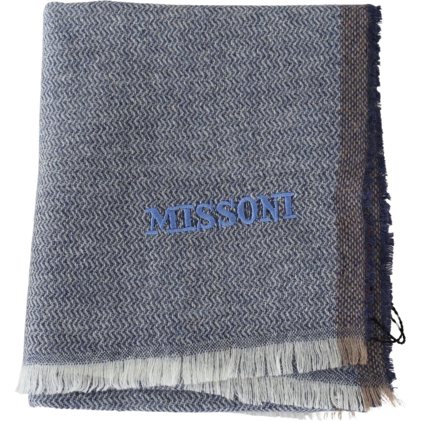 Elegant Gray Wool Scarf with Stripes and Fringes