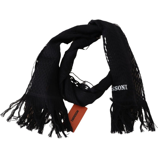 Elegant Wool Silk Unisex Black Scarf