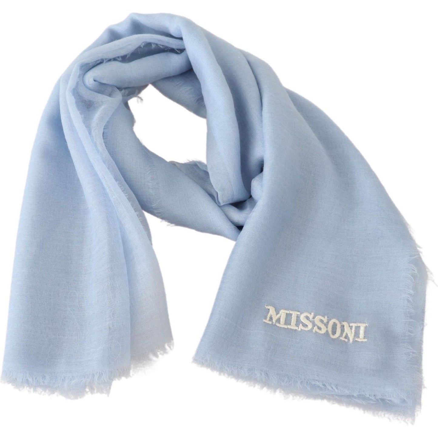 Elegant Light-Blue Cashmere Scarf with Fringes