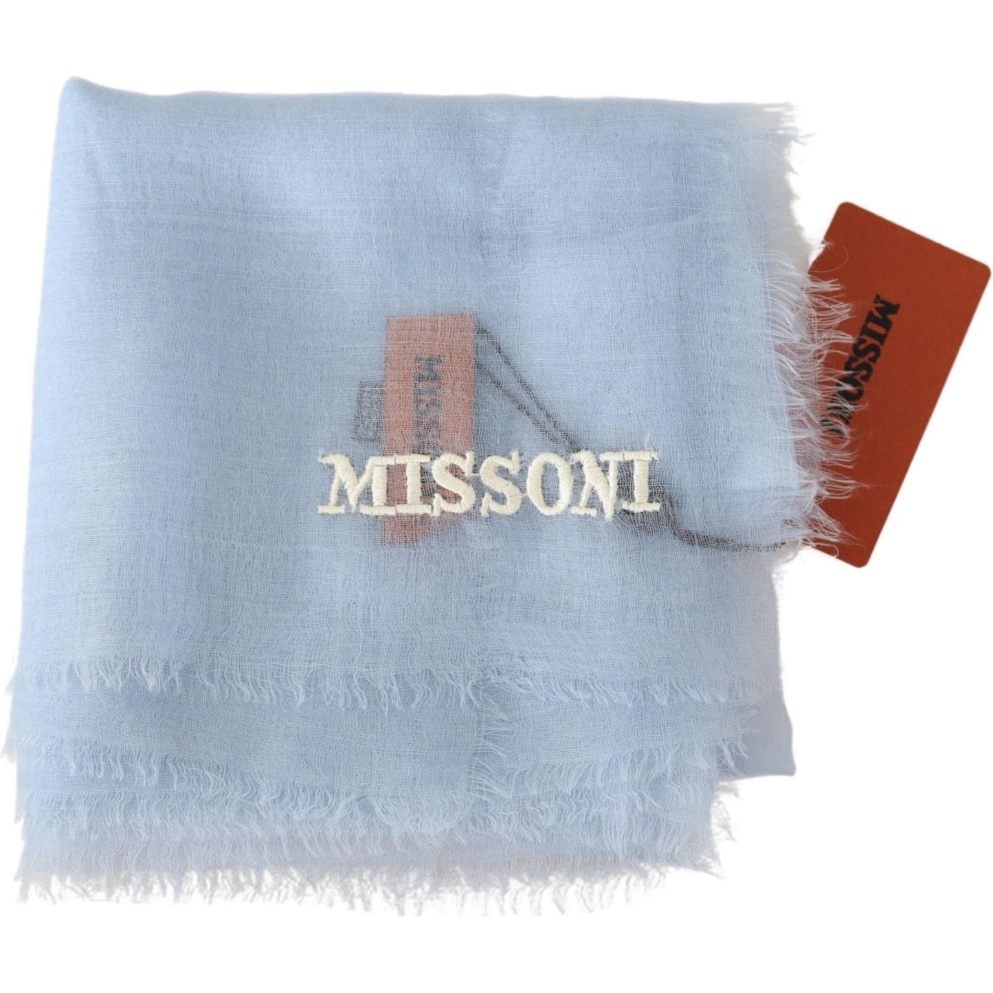 Elegant Light-Blue Cashmere Scarf with Fringes