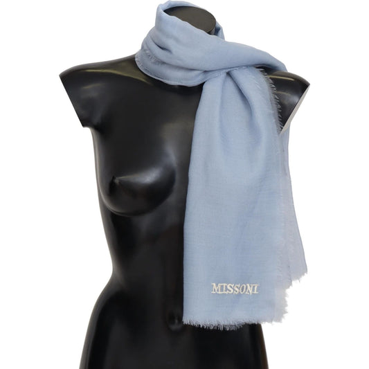 Elegant Light-Blue Cashmere Scarf with Fringes