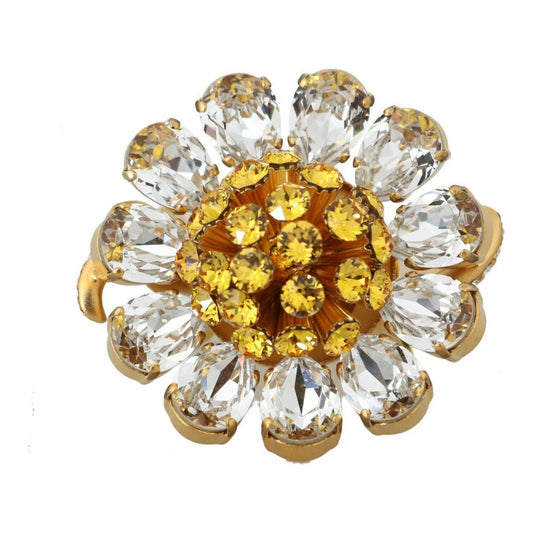 Dolce & Gabbana Gold Brass Yellow Crystal Flower Ring