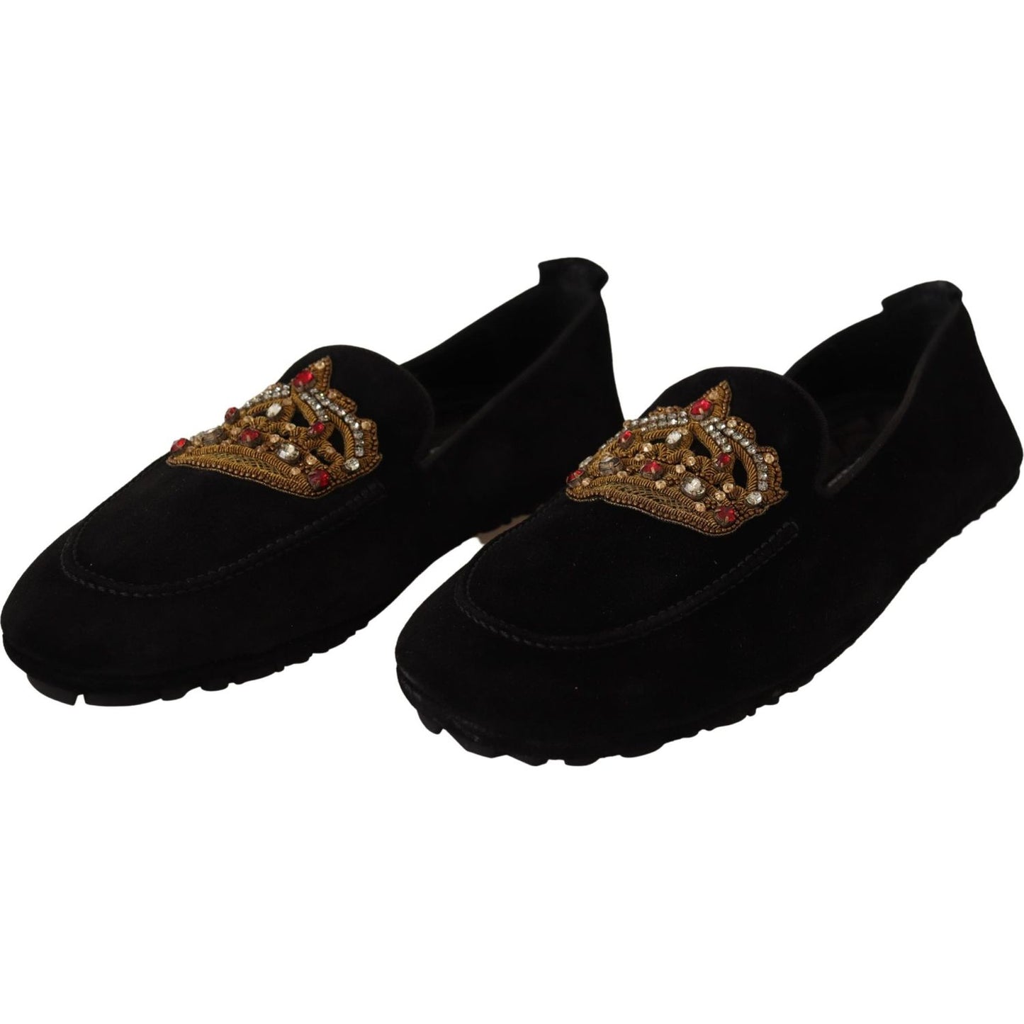 Elegant Black Leather Loafer Slides with Gold Embroidery