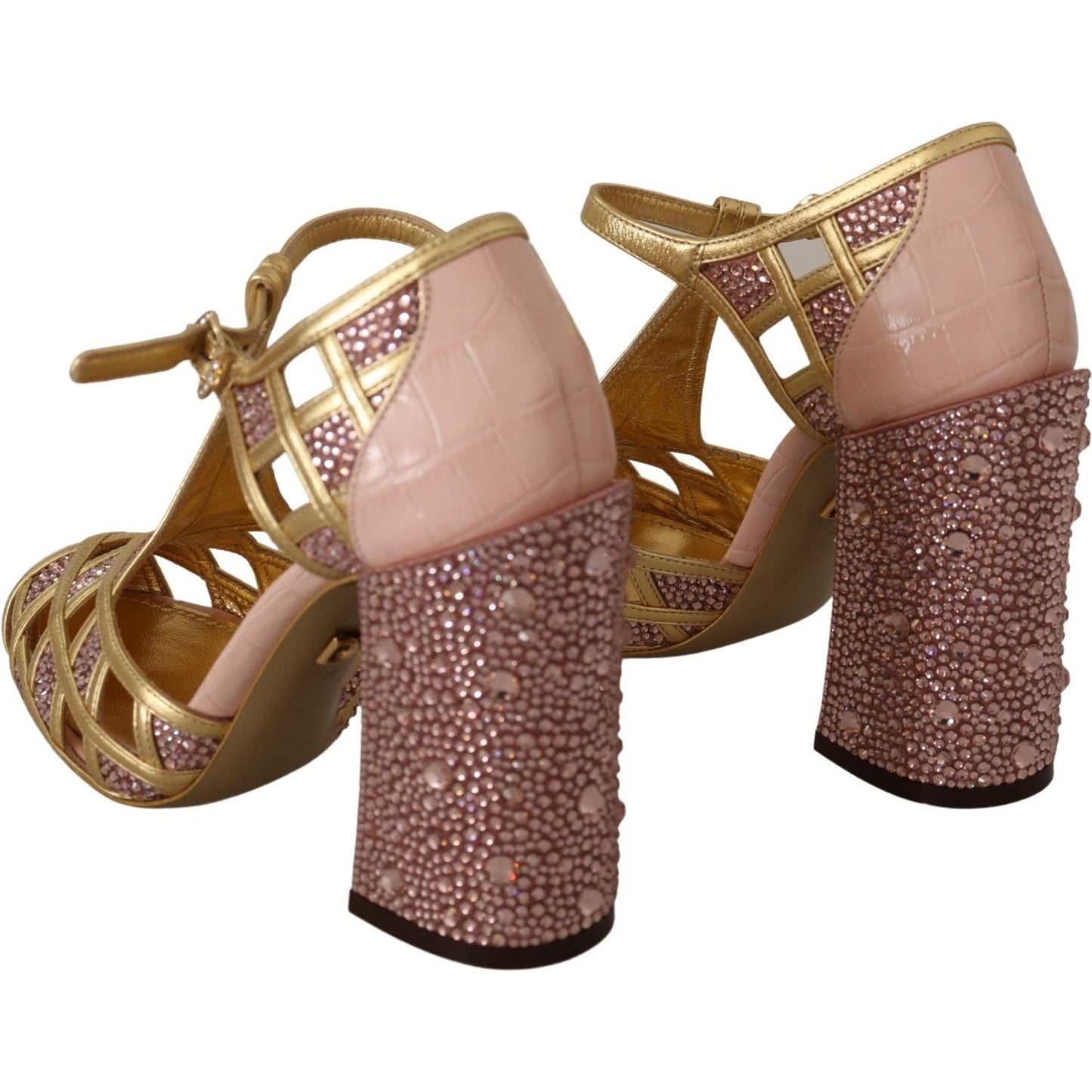 Silk-Infused Leather Crystal Pumps in Pink Gold