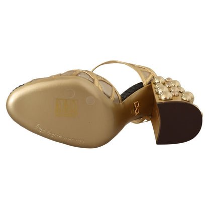 Dolce & Gabbana Black Gold Leather Studded Ankle Straps Shoes