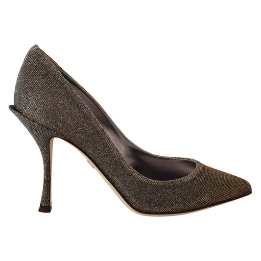 Dolce & Gabbana Gold Silver Fabric Heels Pumps Shoes Dolce & Gabbana