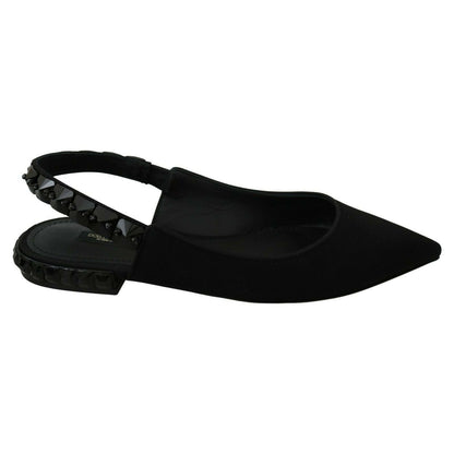 Dolce & Gabbana Black Flats Slingback Charmeuse Shoes