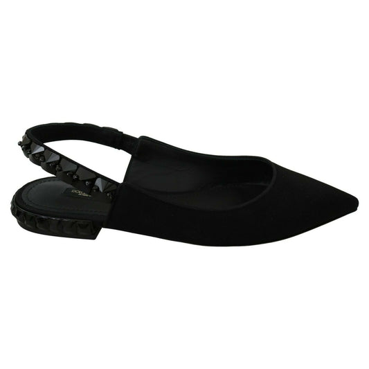 Dolce & Gabbana Black Flats Slingback Charmeuse Shoes