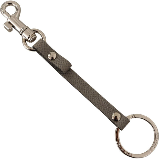 Elegant Gray Leather Keyring with Silver Accents