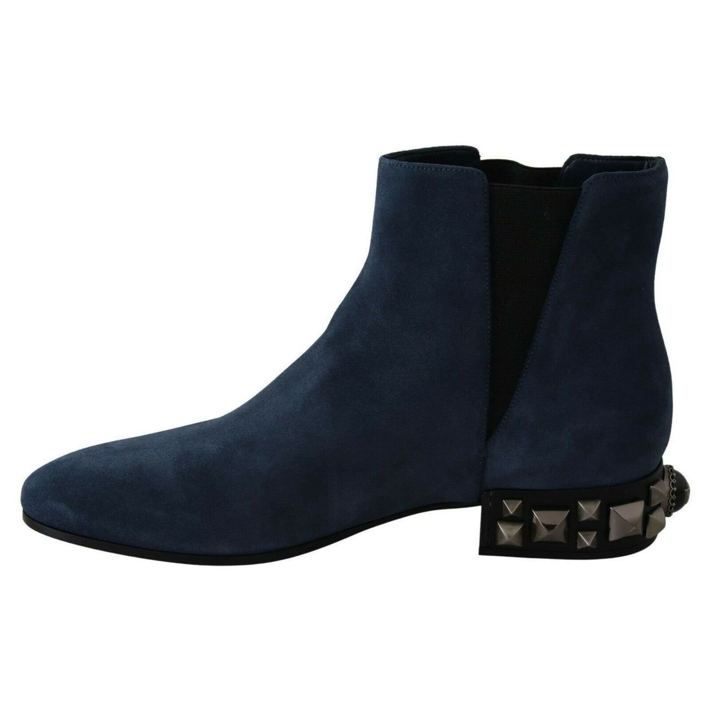 Dolce & Gabbana Blue Suede Embellished Studded Boots Shoes