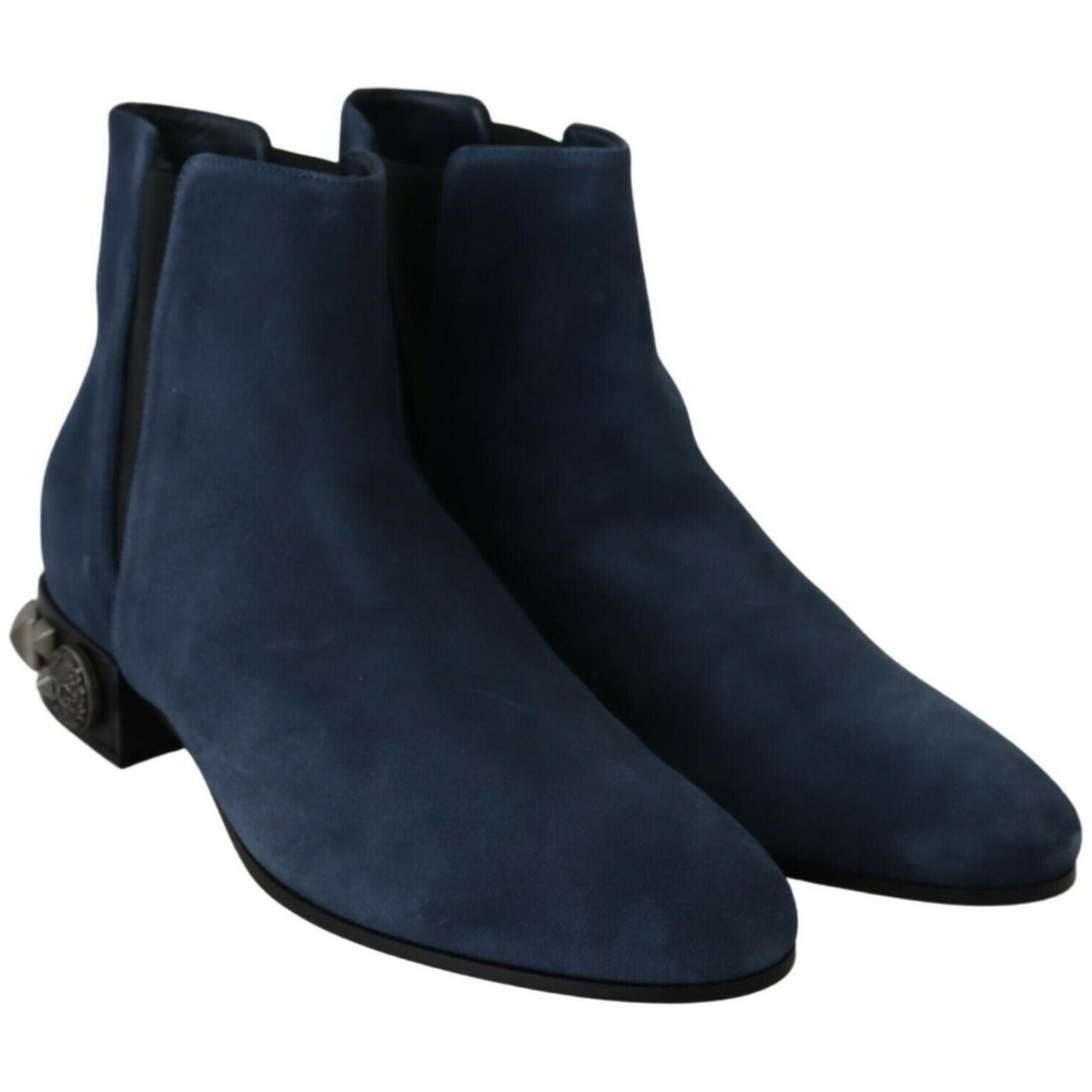 Chic Blue Suede Mid-Calf Boots with Stud Details