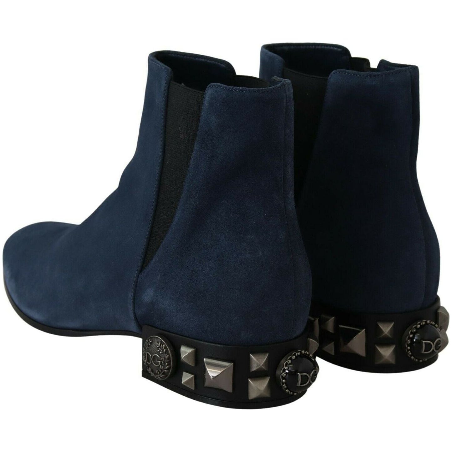 Chic Blue Suede Mid-Calf Boots with Stud Details