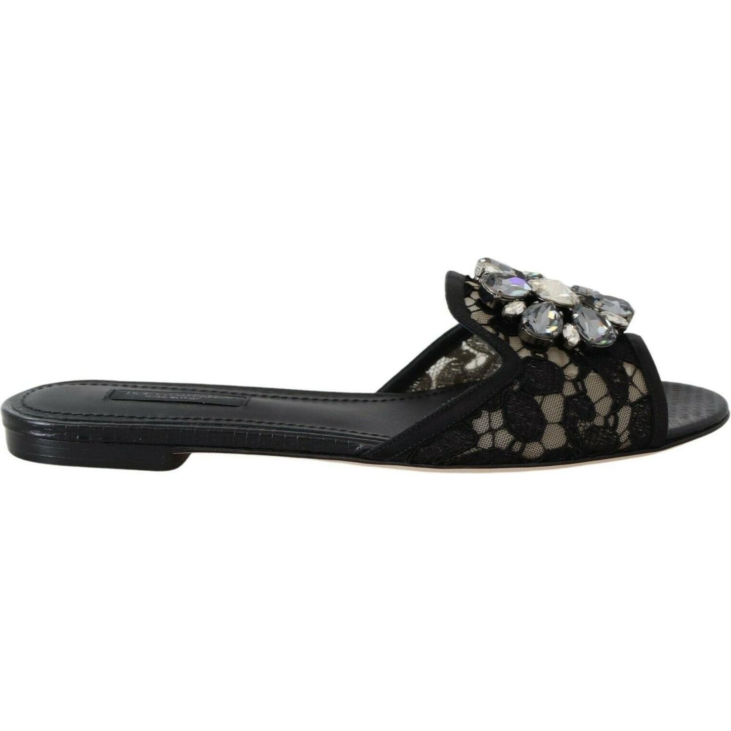 Elegant Black Lace Mules with Jewel Flower Detail