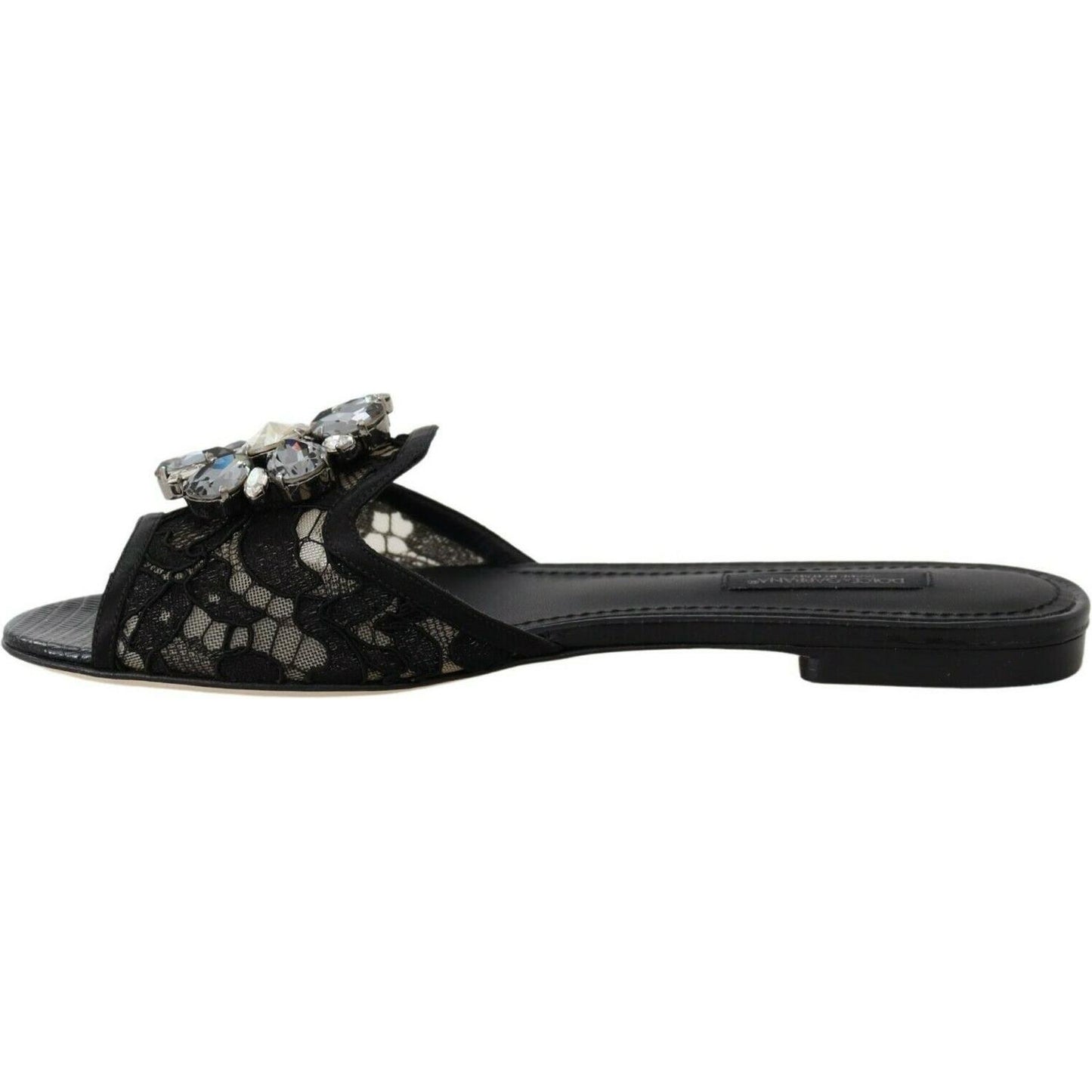 Elegant Black Lace Mules with Jewel Flower Detail