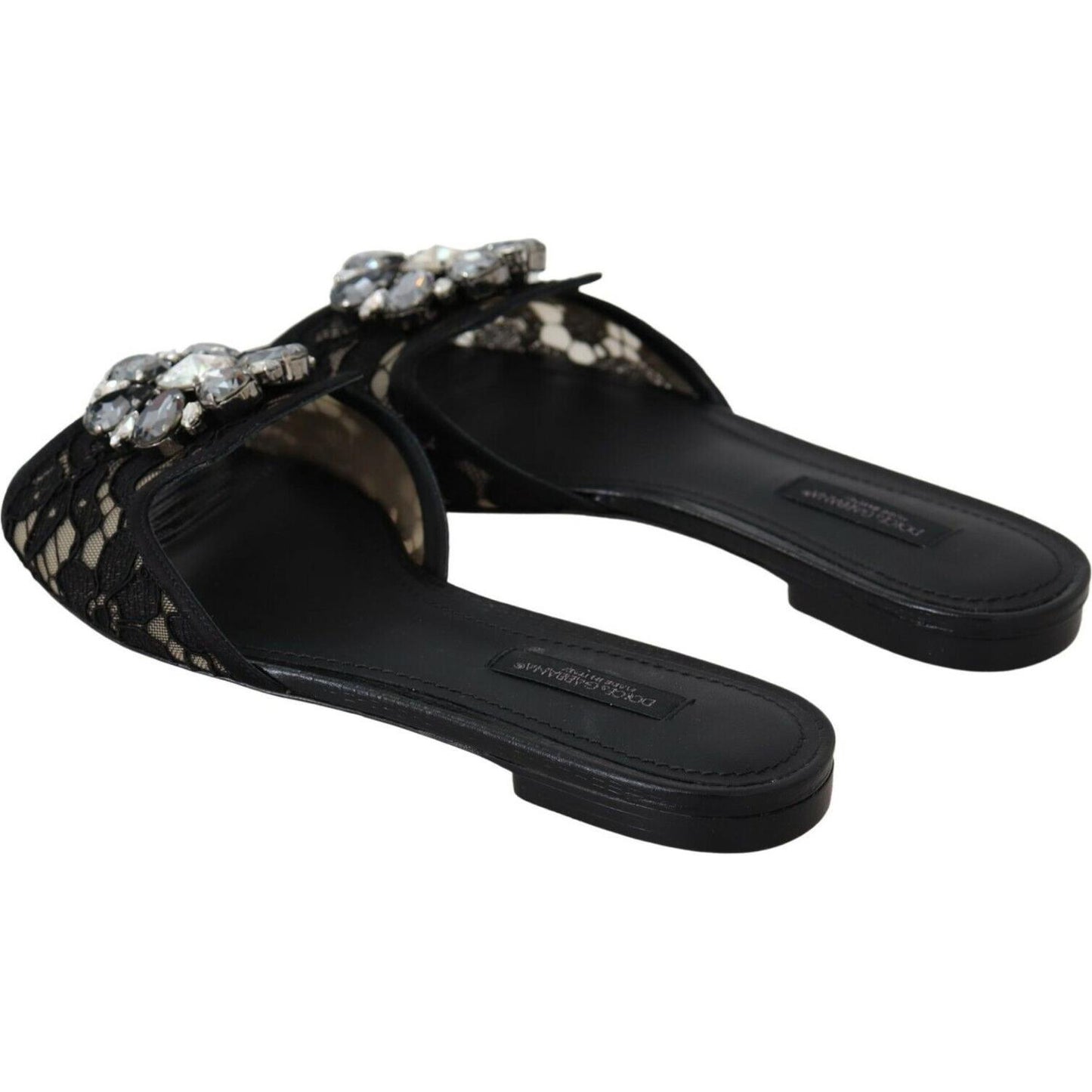 Elegant Black Lace Mules with Jewel Flower Detail