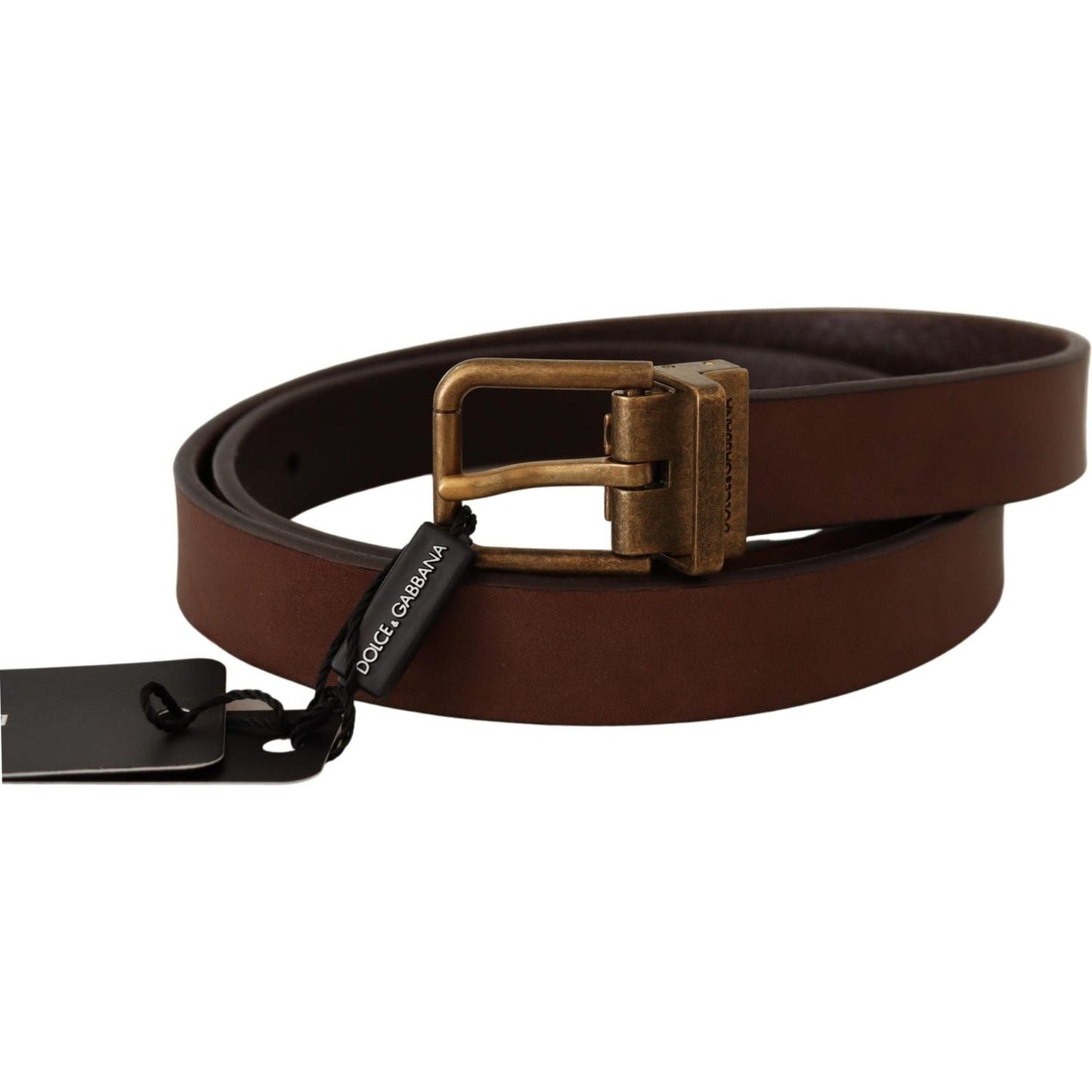 Elegant Brown Leather Belt with Gold Buckle