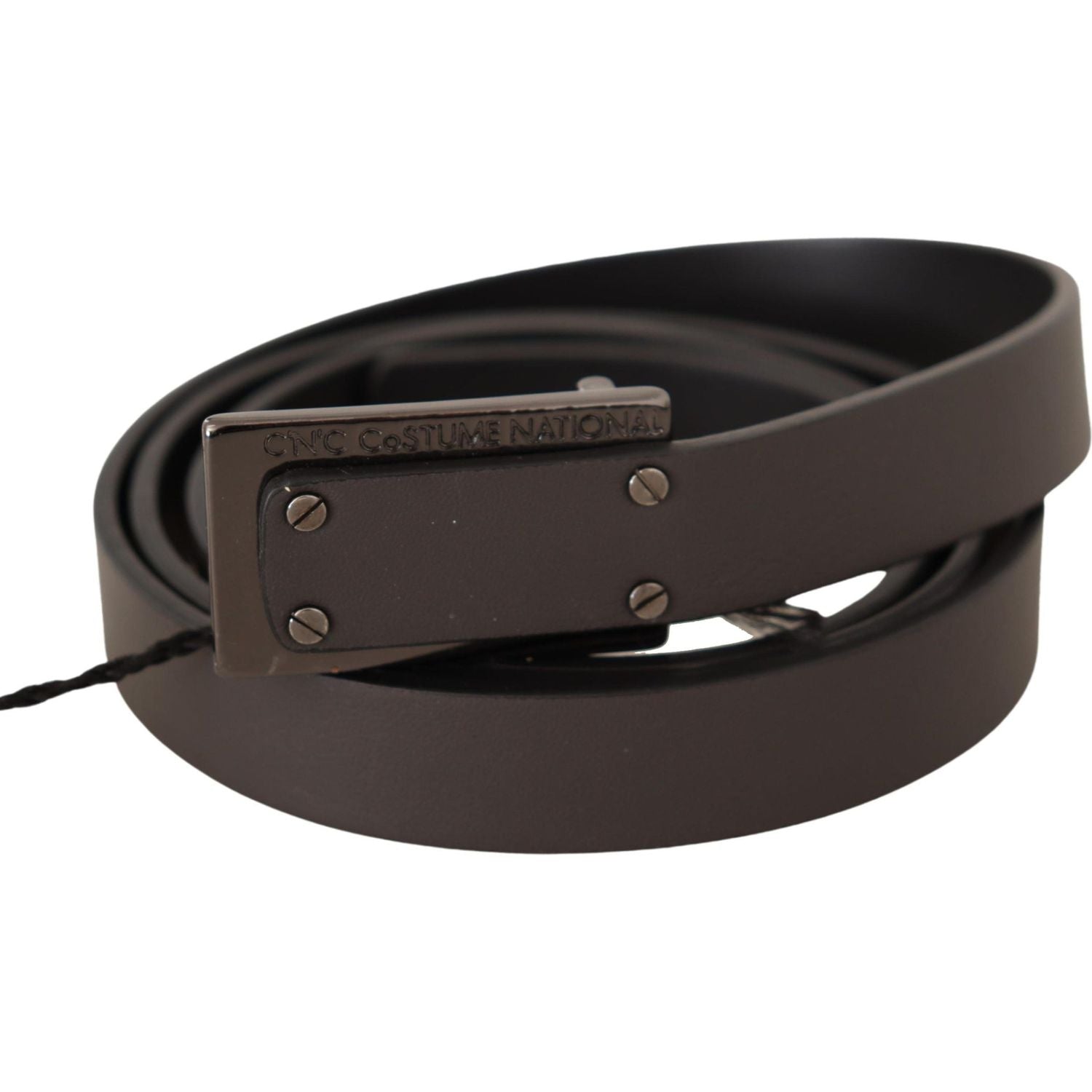Costume National Dark Brown Leather Logo Buckle Belt
