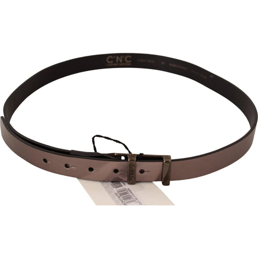 Chic Pink Metallic Leather Belt with Bronze Buckle