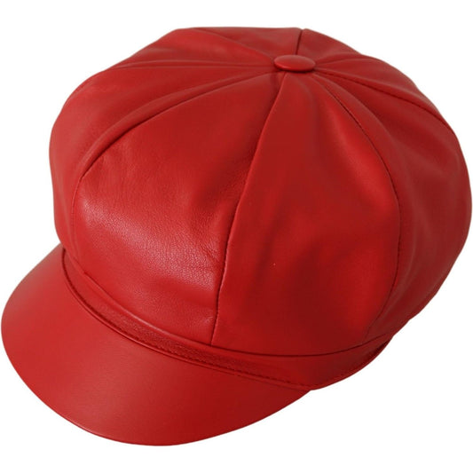 Chic Red Leather Cabbie Cap Dolce & Gabbana