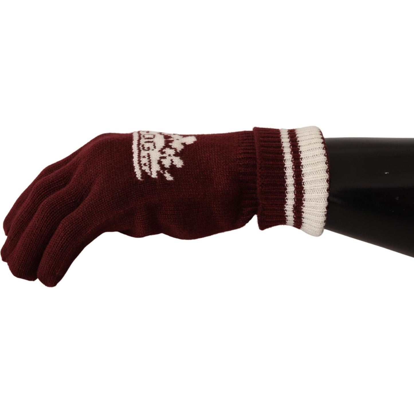 Elegant Red Cashmere Gloves with Crown Motif