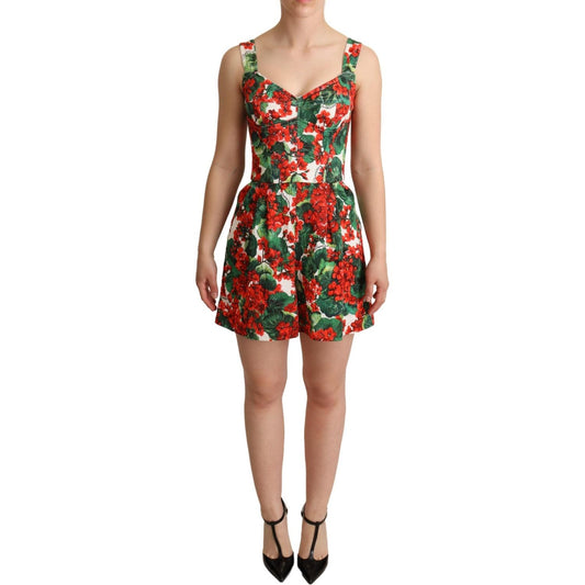 Chic Red Geranium Print Sleeveless Jumpsuit