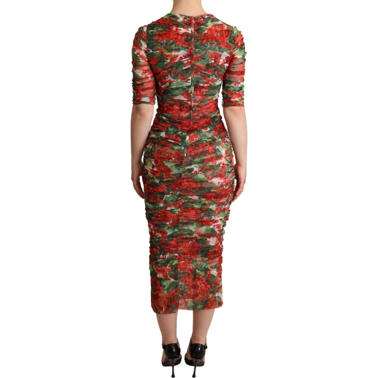 Elegant Red Floral Midi Sheath Dress