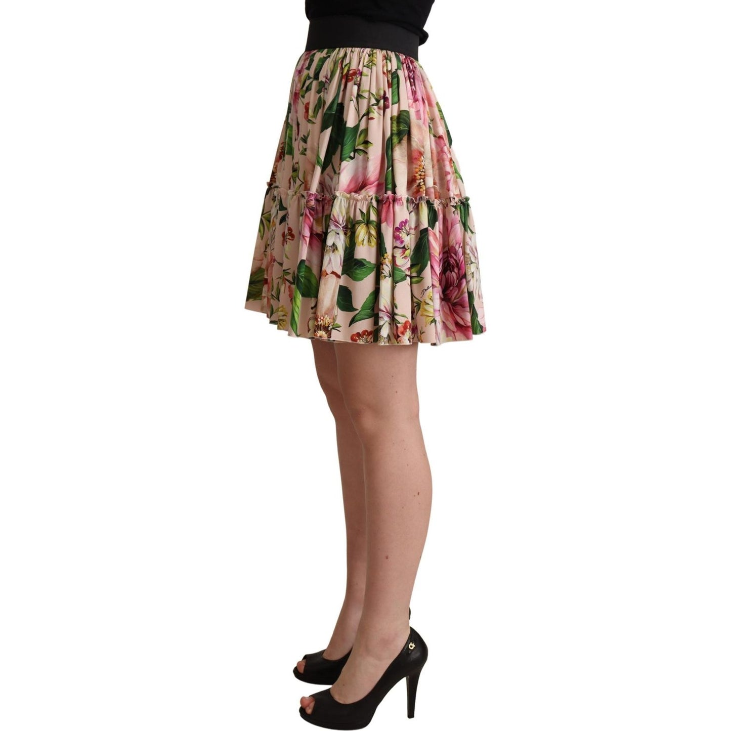 Elegant Floral Silk High Waist Mini Skirt