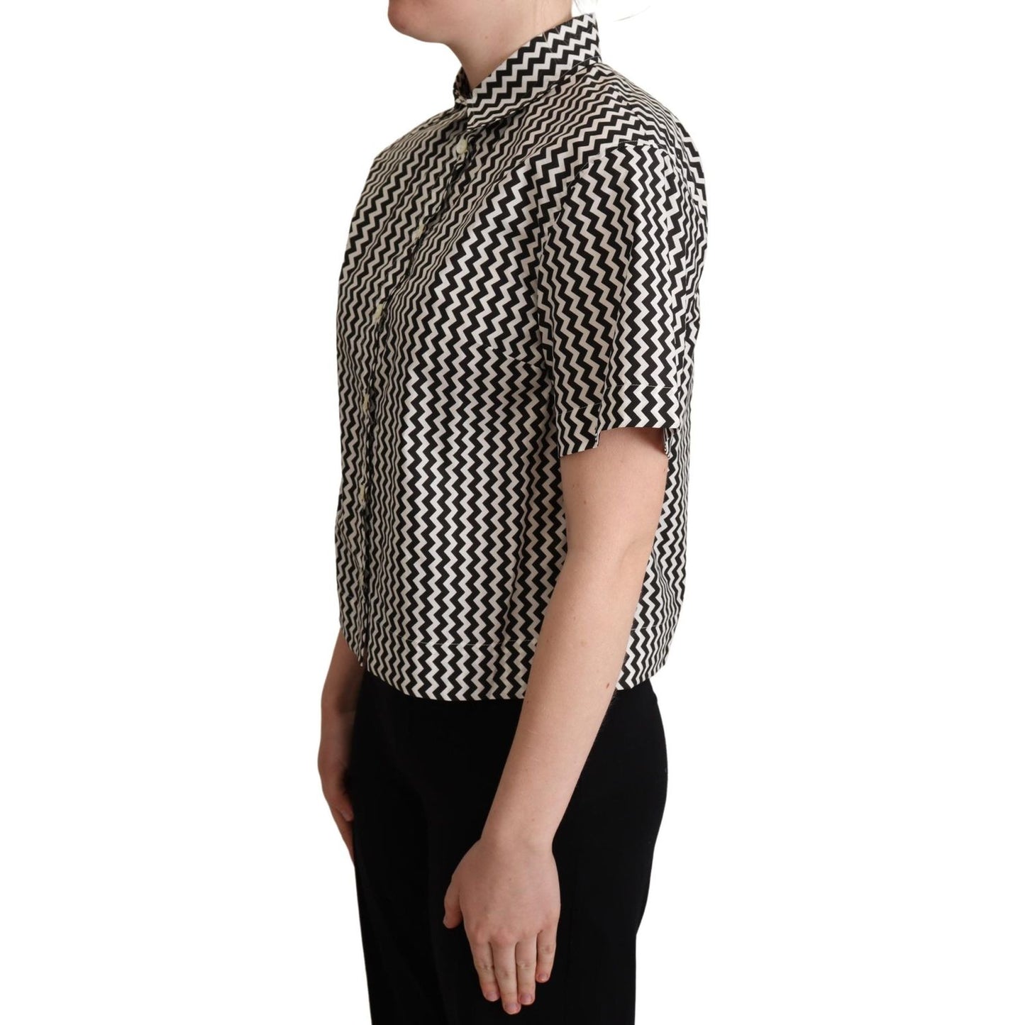 Zigzag Elegance Cotton Polo Top