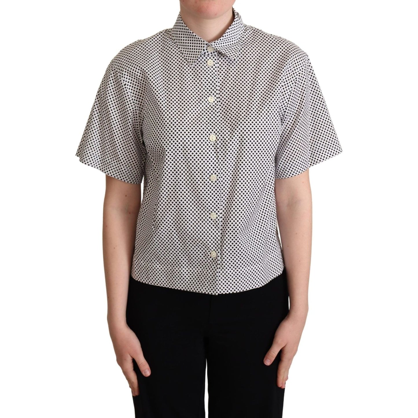 Elegant Polka Dot Cotton Polo Top