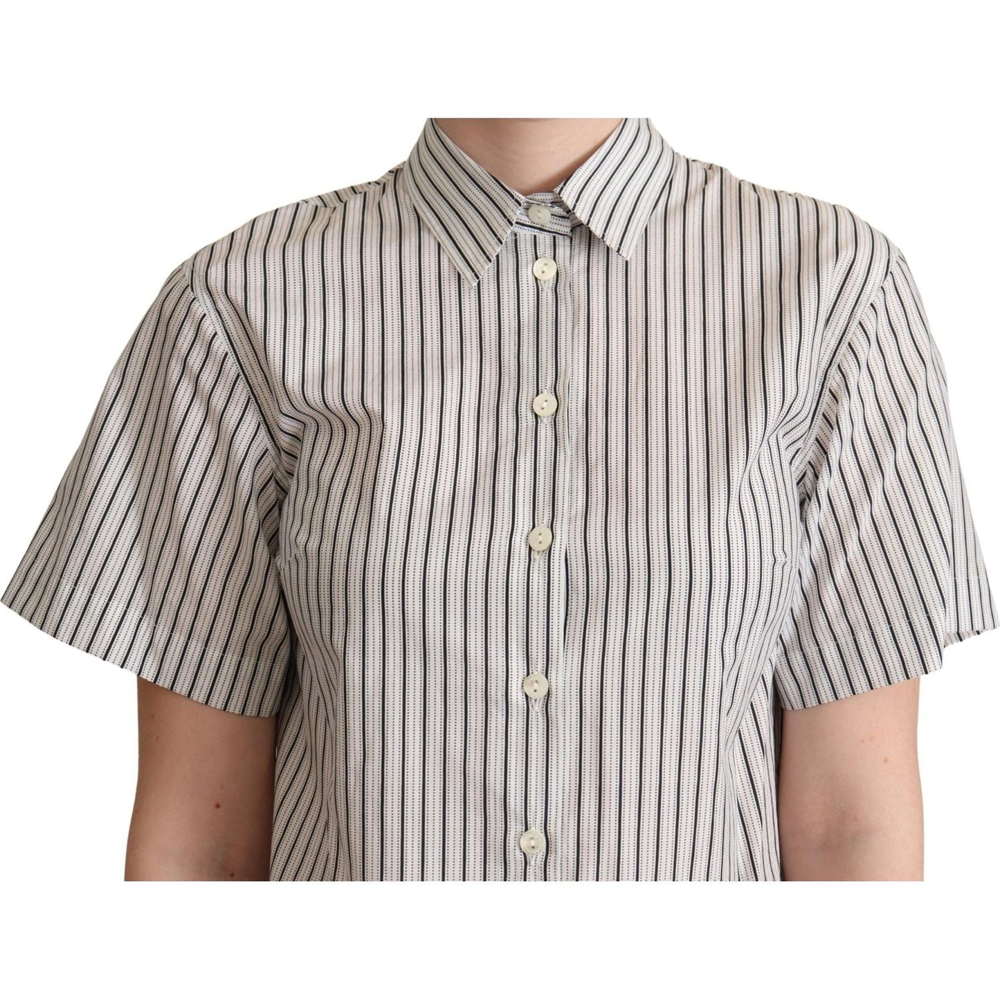 Dolce & Gabbana White Black Striped Collared Shirt Blouse Top