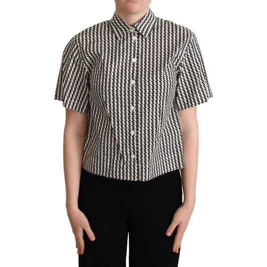 Elegant Black and White Patterned Cotton Polo