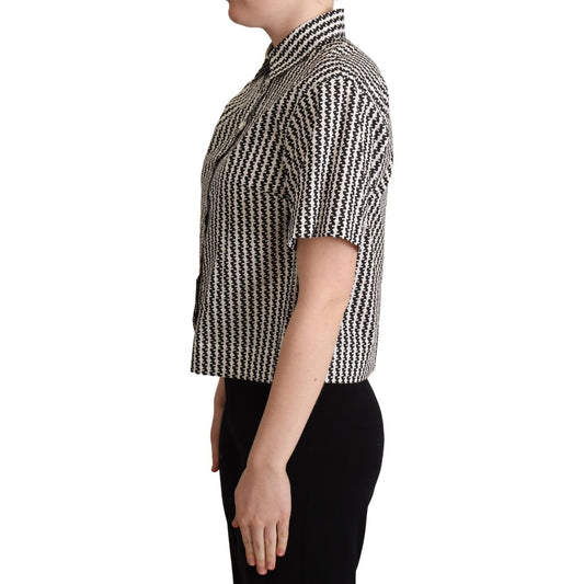 Elegant Black and White Patterned Cotton Polo