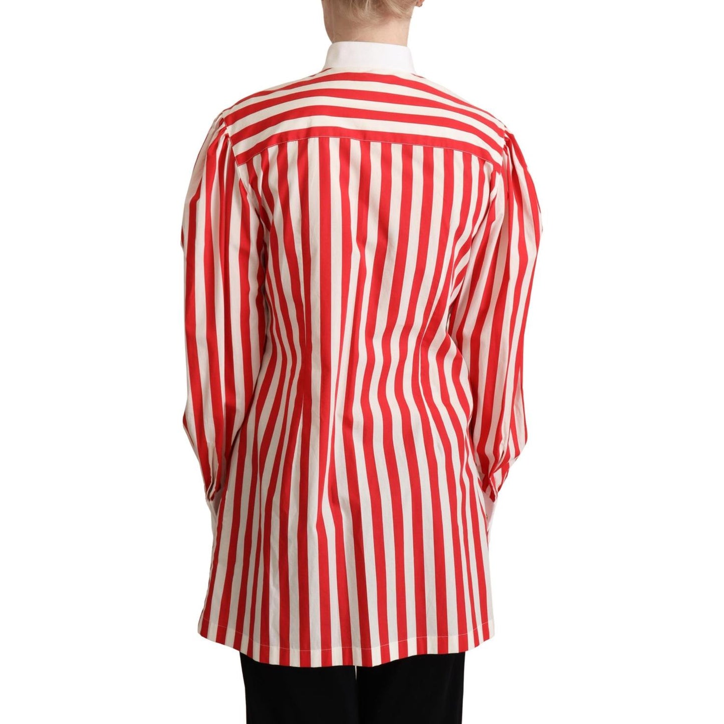 Elegant Red and White Stripe Cotton Polo Top