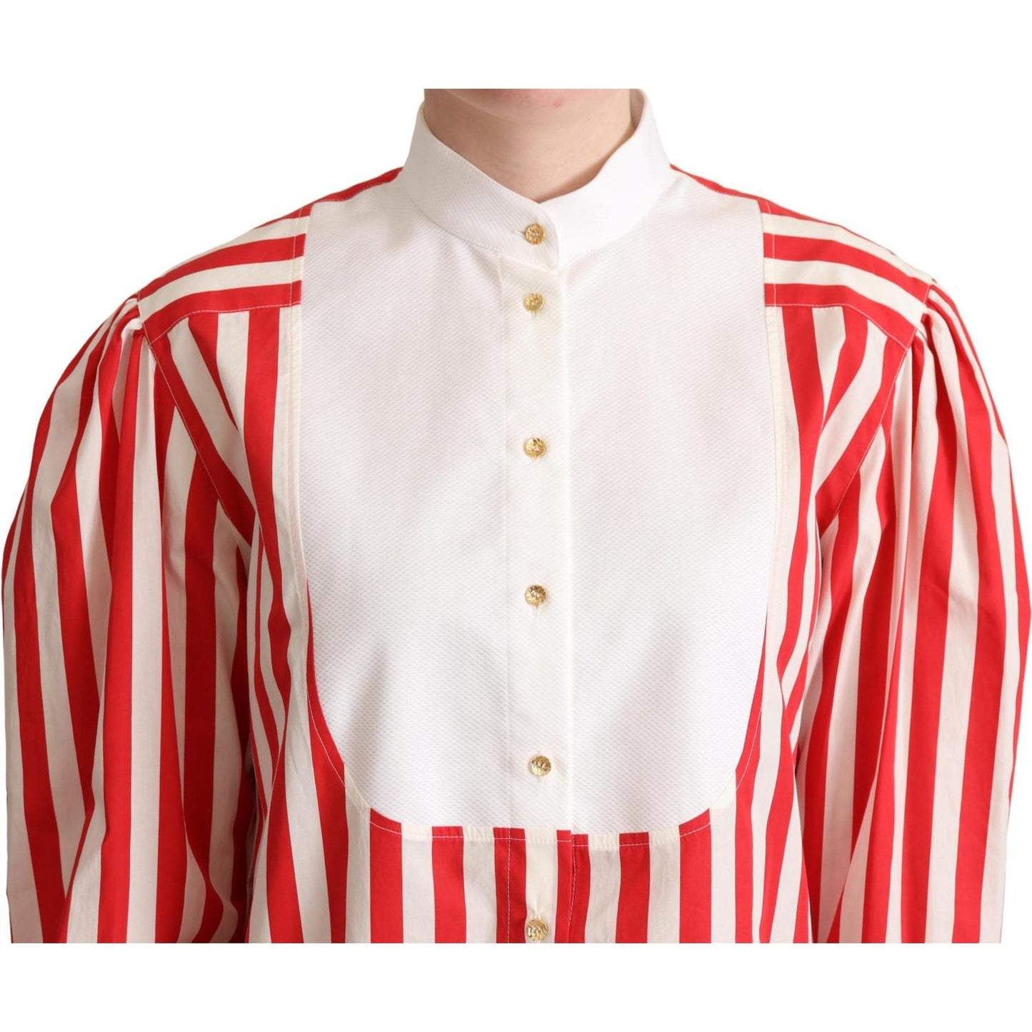 Elegant Red and White Stripe Cotton Polo Top