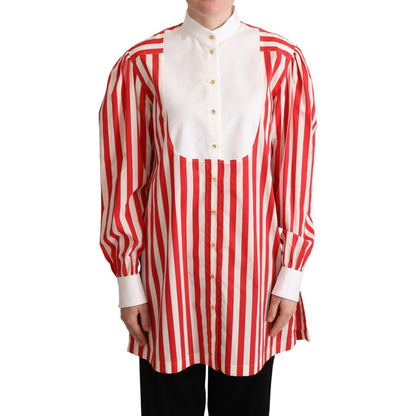 Dolce & Gabbana Red White Striped Long Sleeves Formal Shirt