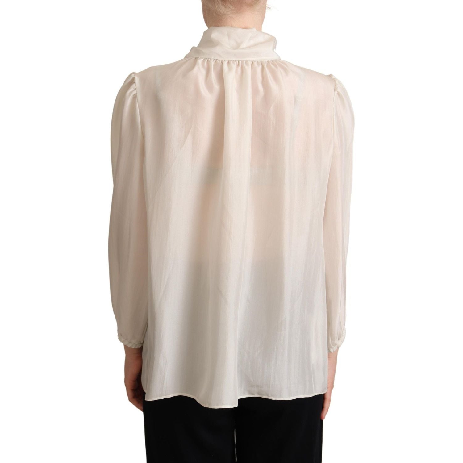 Dolce & Gabbana Light Gray Ascot Collar Shirt Silk Blouse Top